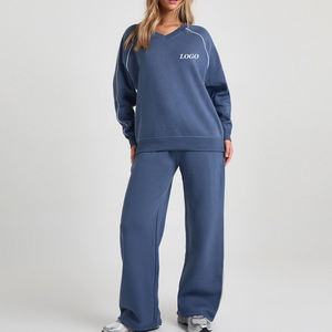 Conjunto Deportivo Informal y Moderno de Color Sólido para Mujer 2026 / Diseño de Sudadera con Rayas Laterales y Pantalón de Pierna Ancha - Product Image 1