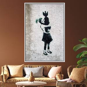 Elegant Printed <b>Canvas</b> Art: Banksy Graffiti Girl Street Decor,WHITE <b>FRAMED</b> <b>CANVAS</b> - Product Image 1