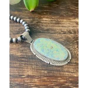 Dave Skeets White <b>Opal</b> & Sterling Silver <b>Pendant</b> Bezel Setting Rose Gold Rhodium Plating Religious Style Charm Number Pattern - Product Image 2