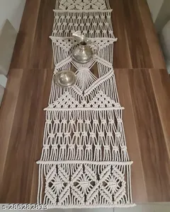 Tapiz bohemio de macramé hecho a mano para colgar en la pared, tapiz indio blanco Vintage, decoración para sala de estar y dormitorio - Product Image 3