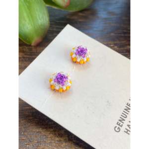 Navajo Beaded <b>Post</b> <b>Earrings</b> Ethnic Style Stud <b>Earrings</b> with Flower Pattern and Bezel Setting Inlay - Product Image 3