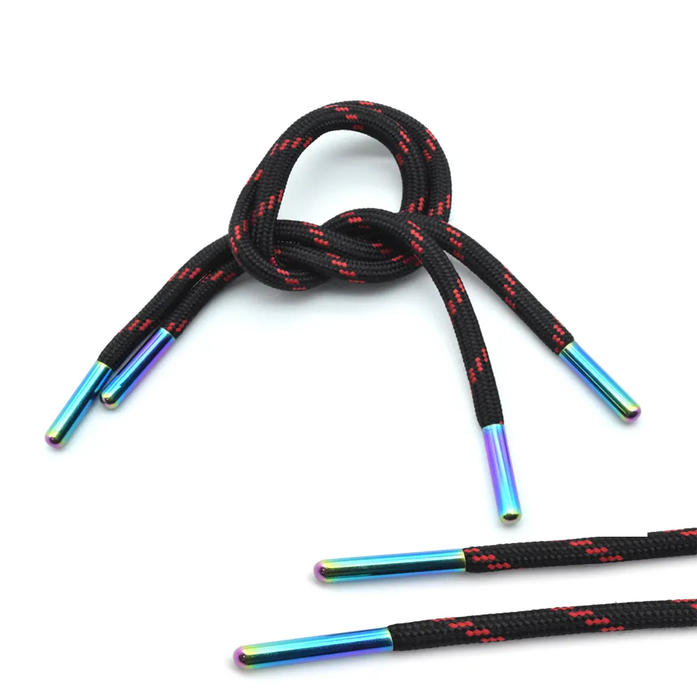 Cordón con punta de metal y plástico para pantalones cortos, bolsa tejida negra personalizada, nailon y poliéster, con capucha, cordón de dibujo