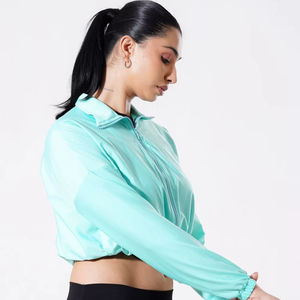 Venta al por mayor mujeres Zipper Top Sea Green Color 100% algodón sudaderas con capucha logotipo personalizado mujeres sudaderas recortadas para las mujeres - Product Image 1