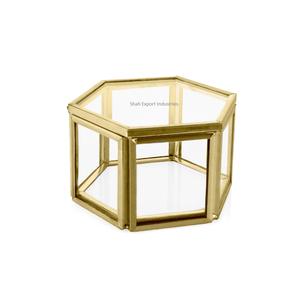 Mini boîte en verre hexagonale en or rose Boîte à bijoux décorative à cadre métallique Boîtes de rangement pour boucles d'oreilles, bagues et colliers - Product Image 3