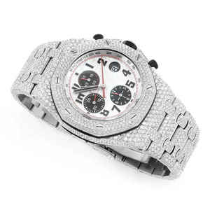 SM Jewels Chronographe Automatique Glacé Entièrement Moissanite Diamant 42mm Cadran Blanc Montre En Acier Inoxydable Style Hip Hop - Product Image 3