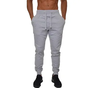 Joggingbroek Man Heather Grey Slim Fit Blanco Dikke Tailleband 320gsm Zakken Lange Platte String Knie Getailleerde Joggingpannen