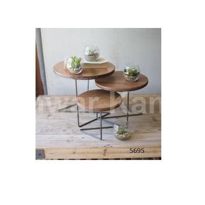Juego de 3 elevadores de exhibición de alambre redondo con tapas de madera para el hogar, sala de estar, cocina, mesa de comedor, decoración, pantalla de almacenamiento - Product Image 1
