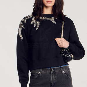 Sweat-shirt en tricot élégant pour femmes, streetwear, avec strass brillants sur le devant, pour l'hiver - Product Image 5