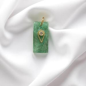 Plaqué or Aventurine verte CZ Baguette pendentif breloques petit pendentif Rectangle avec anneau de saut pour la fabrication de bijoux à bricoler soi-même - Product Image 1