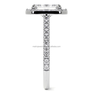 Anillo de diamante de moissanita redondo y Esmeralda en oro blanco, joyería con ajuste de punta, anillo de diamante de compromiso para mujer - Product Image 3