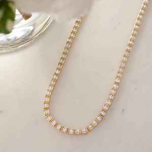 Handmade Gold Plated 925 <b>Silver</b> Choker Baguette Tennis <b>Necklace</b> for Wedding Statement Jewelry <b>Necklace</b>, Moissanite <b>Diamond</b> - Product Image 2