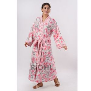 Ridhi Kimono pour femme 100% coton Peignoir Hand-Block Imprimé Rose Rose Kimonos Vêtements de nuit pour femme - Product Image 2