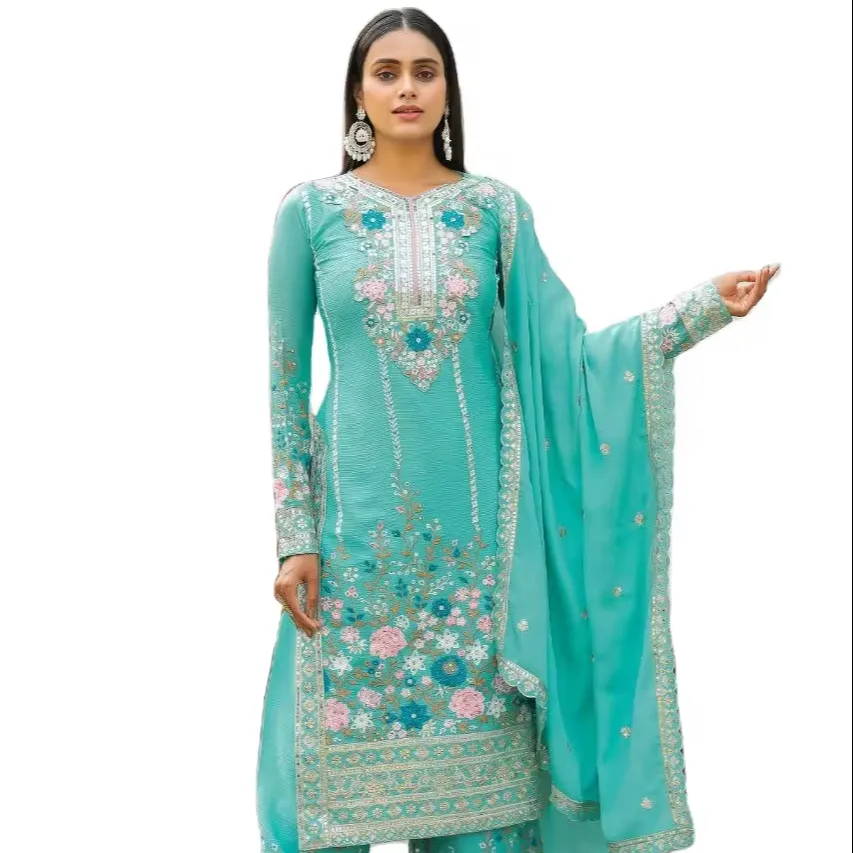 Wedding Wear Exclusive Latest Trending Chinon Silk Salwar Suit para mulheres por fab zone a preço de atacado