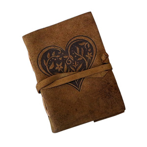 Tarjetero de cuero genuino crema Vintage 2017 para hombre, colgante de cuaderno A4 de tamaño B6 con estilo impreso de página interior sin madera - Product Image 5