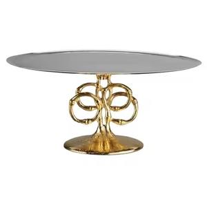 Centre de table en métal doré, support à gâteau décoratif, plateau à gâteau rond en métal - Product Image 6