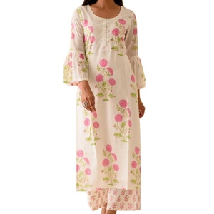 Ensemble Palazzo Kurta à imprimé bloc pivoine rose Mode indienne de qualité pour femmes du fabricant indien Robe et pantalon - Product Image 1