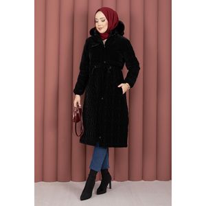 Manteau d'hiver Nova avec capuche en fourrure à motif matelassé, noir, coupe-vent - Product Image 4