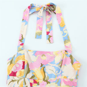 เดรสผ้ายีนส์แขนกุดเปิดหลังสำหรับผู้หญิงเดรสสายคล้องคอทรงยาวลำลองสีอ่อนสำหรับฤดูร้อน - Product Image 4