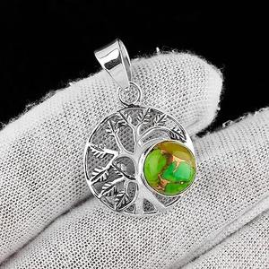 Colgante de collar de piedras preciosas de forma redonda de cobre turquesa de Plata de Ley 925, regalo de boda perfecto para el amor con joyería de sello 925 - Product Image 2