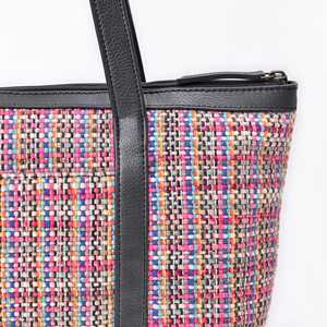 Sac fourre-tout en cuir tressé multicolore avec fermeture à glissière Broderie Décoration Réutilisable PVC Coton Toile Doublure Polyester - Product Image 4