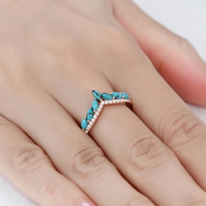 แหวนหมั้นสำหรับผู้หญิงสีทองเทอร์ควอยส์พลอยหรูหราดีไซน์ใหม่แหวนทองคำแท้แหวนเพชรแท้ - Product Image 5