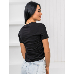 เสื้อยืดครอปท็อปผู้หญิง ผ้าเจอร์ซีย์ระบายอากาศดี คอผูกโบว์ ทรงเข้ารูป ผ้าตาข่ายคอตตอน โอเวอร์ไซส์ สีดำ ไซส์ XS-XXL - Product Image 3