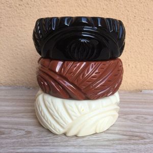 Color sólido Delgado Floral tallado resina brazalete pulsera brazalete Retro joyería mujer geométrico elástico cuentas pulsera brazaletes regalo - Product Image 2