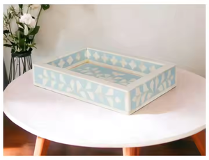 ถาดฝังกระดูกถาดเสิร์ฟถาดไม้ฝังกระดูกถาดตกแต่งกระดูกถาดทรงสี่เหลี่ยมทำด้วยมืออินเดีย - Product Image 2