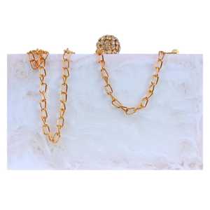 กระเป๋าถือคลัทช์เรซิ่นพลอยเทียมสีขาวแวววาวสำหรับงานแต่งงานงานเลี้ยงวันครบรอบสไตล์แฟชั่น - Product Image 2