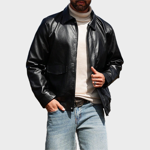 Custom Men's Retro <b>Winter</b> Biker <b>Jacket</b> Vintage Wash Genuine Calf Skin <b>Leather</b> Oversized Slim Fit Lapel Collar Autumn Season - Product Image 1