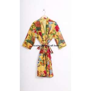 Indian Handmade Knitted Cotton Quilted Jacket Eco-Friendly Reversible Winter Robe with Vintage Design Long Length - Product Image 6