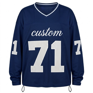 Custom Oversized Navy Blue American Football Jersey Breathable Polyester <b>Mesh</b> <b>Short</b> V Neck Printed High Quality Adult Sportswear - Product Image 1