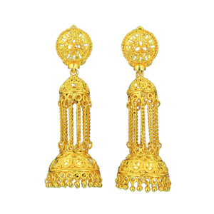 Ensemble de boucles d'oreilles indiennes plaquées or Jhumka Jhumki à franges superposées chaîne de bijoux boucles d'oreilles couleur unie dubai turc Bollywood - Product Image 1