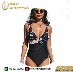 ตัดกลับชุดว่ายน้ํา Monokini ชุดว่ายน้ําใหม่ Beachwear วางคอชุดว่ายน้ําลายดอกไม้สีดําสําหรับผู้หญิงเซ็กซี่ - Product Image 3