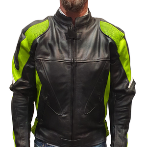 Venta caliente Racing chaqueta de cuero de vaca genuino para hombres motociclismo de invierno con protecciones Color negro/gris - Product Image 5