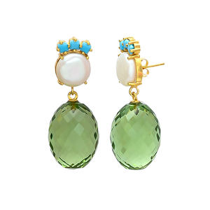 Pendiente de forma ovalada geométrica recién llegado con peridoto hidra y pendiente de piedras preciosas de melocotón brillante de Gemstone - Product Image 2