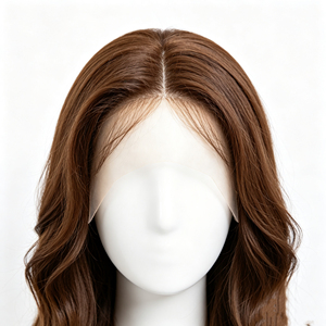 Peluca de Cabello Humano con Frente de Encaje 13*4, Color Marrón Té con Leche, Ondas Largas, Parte Media - Product Image 4