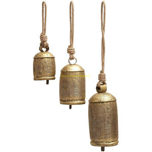 Decorative <b>Hanging</b> Rope Metal Bells Set Of 3 Rustic Antique Finish Iron Bells For Christmas Decoration <b>Garden</b> <b>Hanging</b> Home Decor - Product Image 1
