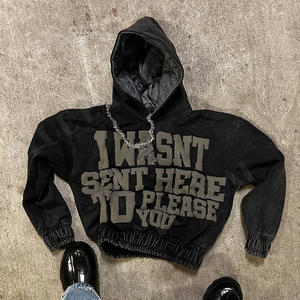 Pull-over Vintage personnalisé lourd avec fermeture éclair et lavage à l'acide Sweats à capuche courts Boxy pour hommes en polaire vierge unie - Product Image 2