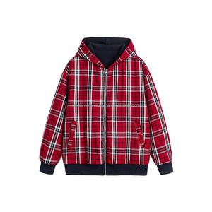 High Quality High Street 100% Cotton Spring Autumn Reversible Plaid Unisex Casual Full Zipper Hoodie <b>Jacket</b> - Product Image 1