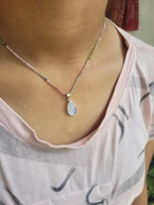 Minimalist Rainbow Moonstone Pendant <b>Necklace</b> with <b>Emerald</b> Accent Stone Elegant Jewelry Gift for Women Fashion Accessories - Product Image 2