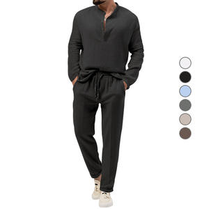 Set da <span class=keywords><strong>uomo</strong></span> all'ingrosso 2 pezzi Casual in cotone a manica lunga da <span class=keywords><strong>uomo</strong></span> Set <span class=keywords><strong>di</strong></span> camicia <span class=keywords><strong>e</strong></span> <span class=keywords><strong>pantaloni</strong></span> <span class=keywords><strong>di</strong></span> <span class=keywords><strong>lino</strong></span> personalizzati per gli uomini - Product Image 3