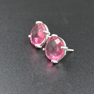 ต่างหูเงินแท้น้ำหนักเบาสไตล์มินิมอลลิสต์ปี925ขายดีพลอยควอตซ์สีชมพูกระดุมผลิตเครื่องประดับสวยงาม - Product Image 2