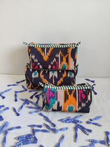 Ensemble de 3 sacs en coton vintage faits à la main avec impression en bloc, fermeture éclair, grande capacité, écologiques, résistants à l'eau, pour le maquillage - Product Image 3