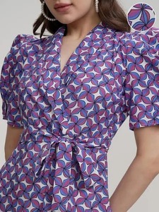 100% vestido Midi bohemio de algodón puro para mujer, respetuoso con el medio ambiente, estampado de bloque de mano indio, cuello en V, ropa de verano a la moda, venta amigable para viajes - Product Image 2