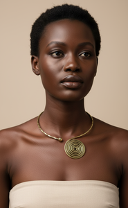 Handcrafted Solid Brass Spiral Choker <b>Necklace</b> - <b>Boho</b> Tribal Ethnic Open Torque Pendant Bohemian Gold Spiral Statement Jewelry - Product Image 3