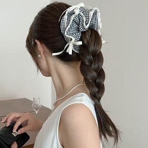 Coleteros a cuadros, bandas elásticas para el cabello para mujeres y niñas, coletero a cuadros en <span class=keywords><strong>blanco</strong></span> y negro, suaves sujetadores de cola de caballo - Product Image 4