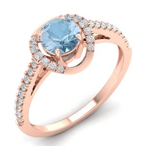 Bague Halo en Or Rose 14K avec Aquamarine Ronde de 0,84 Carat Certifiée IGI, Bijoux en Diamant pour Femme - Prix de Gros REYES - Product Image 2