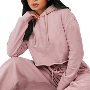 Conjunto de Sudadera con capucha recortada personalizada 2025, ropa de calle de algodón tejida, Top corto con costuras estampadas para entrenamiento de invierno - Product Image 3