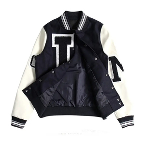 Original de haute qualité Designer véritable hommes de luxe Letterman Logo personnalisé en cuir PU Patchwork Doudoune Veste d'hiver - Product Image 2